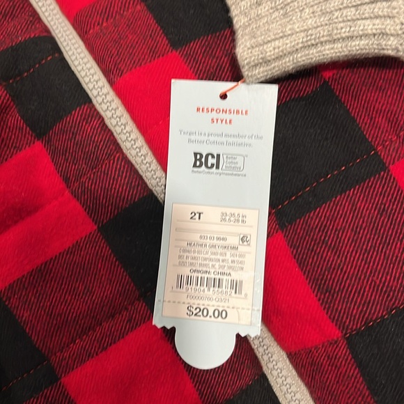 2T Cat & Jack Red/Black Flannel And Heather Grey Full Zip w/ Soft Fleece Inside - Picture 6 of 6